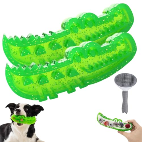 NNBWLMAEE Slow Feed Chew and Fetch Crocodile, Cute Alligator Chew Toys, for Small Medium Large Dogs Tough Gator Bite and Brush Dog Toys, Chewing Training (Green-2pcs LL) von NNBWLMAEE