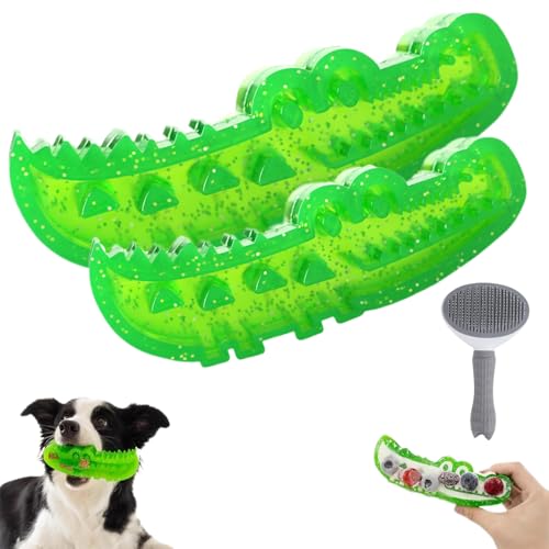 NNBWLMAEE Slow Feed Chew and Fetch Crocodile, Cute Alligator Chew Toys, for Small Medium Large Dogs Tough Gator Bite and Brush Dog Toys, Chewing Training (Green-2pcs LM) von NNBWLMAEE