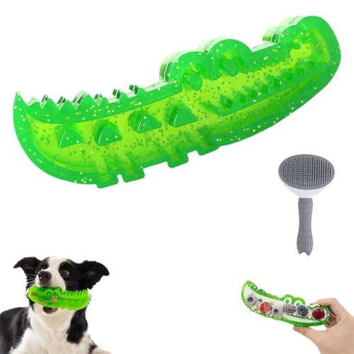 NNBWLMAEE Slow Feed Chew and Fetch Crocodile, Cute Alligator Chew Toys, for Small Medium Large Dogs Tough Gator Bite and Brush Dog Toys, Chewing Training (Green-L) von NNBWLMAEE