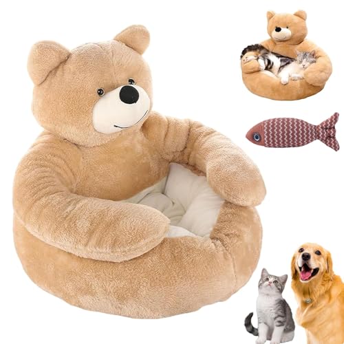 NNBWLMAEE Teddy Bear Dog Bed with Hugging Arms, Soft Plush Warm Non-Slip Cuddle Bear Pet Bed, Semi-Enclosed Cuddle Pet Sofa, with Detachable Washable Cover for Cat and Small Dogs (A,L(21.6in)) von NNBWLMAEE
