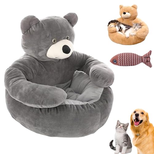 NNBWLMAEE Teddy Bear Dog Bed with Hugging Arms, Soft Plush Warm Non-Slip Cuddle Bear Pet Bed, Semi-Enclosed Cuddle Pet Sofa, with Detachable Washable Cover for Cat and Small Dogs (B,L(21.6in)) von NNBWLMAEE