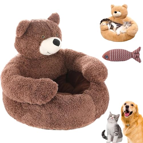 NNBWLMAEE Teddy Bear Dog Bed with Hugging Arms, Soft Plush Warm Non-Slip Cuddle Bear Pet Bed, Semi-Enclosed Cuddle Pet Sofa, with Detachable Washable Cover for Cat and Small Dogs (C,XL(30.3in)) von NNBWLMAEE