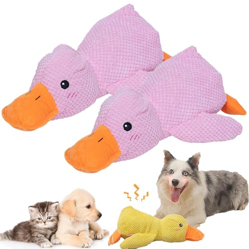 NNBWLMAEE The Mellow Dog, 2024 New Mellow Dog Calming Duck, Zentric Quack-Quack Duck Dog Toy, Cute No Stuffing Duck with Soft Squeaker, Durable Squeaky Dog Toys for Indoor Dog (2pcs Pink) von NNBWLMAEE