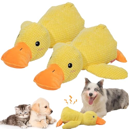 NNBWLMAEE The Mellow Dog, 2024 New Mellow Dog Calming Duck, Zentric Quack-Quack Duck Dog Toy, Cute No Stuffing Duck with Soft Squeaker, Durable Squeaky Dog Toys for Indoor Dog (2pcs Yellow) von NNBWLMAEE