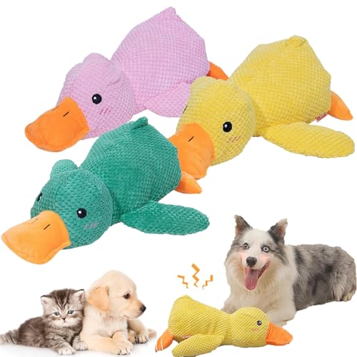 NNBWLMAEE The Mellow Dog, 2024 New Mellow Dog Calming Duck, Zentric Quack-Quack Duck Dog Toy, Cute No Stuffing Duck with Soft Squeaker, Durable Squeaky Dog Toys for Indoor Dog (3pcs) von NNBWLMAEE