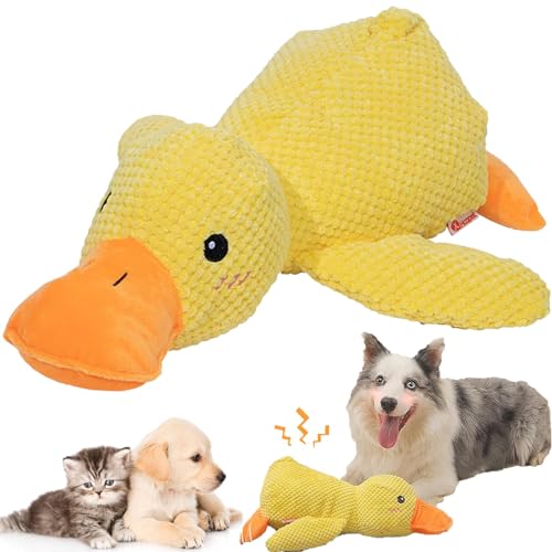 NNBWLMAEE The Mellow Dog, 2024 New Mellow Dog Calming Duck, Zentric Quack-Quack Duck Dog Toy, Cute No Stuffing Duck with Soft Squeaker, Durable Squeaky Dog Toys for Indoor Dog (Yellow) von NNBWLMAEE