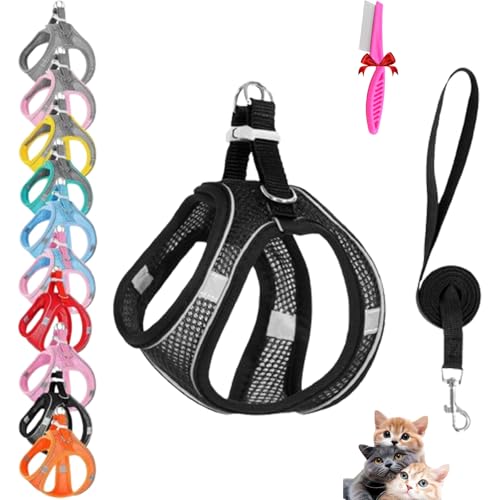 Stimulicat Cat Harness, Stimuli Cat Harness and Leash Set, Cat Escape Proof Adjustable Soft Mesh Vest Jacket for Pet with Reflective Safety Strips, Easy to Wear for Walking & Outdoor (A1,XS) von NNBWLMAEE
