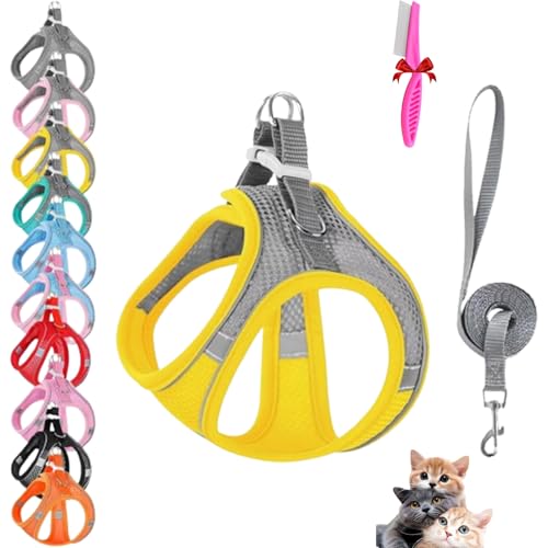 Stimulicat Cat Harness, Stimuli Cat Harness and Leash Set, Cat Escape Proof Adjustable Soft Mesh Vest Jacket for Pet with Reflective Safety Strips, Easy to Wear for Walking & Outdoor (A10,S) von NNBWLMAEE