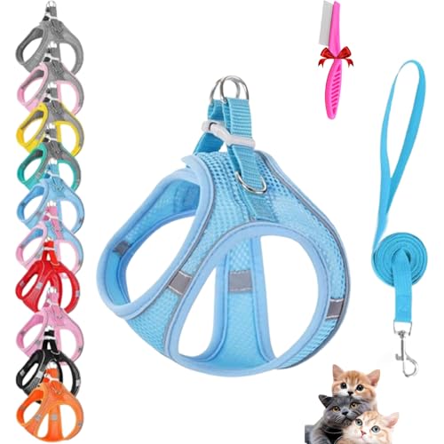 Stimulicat Cat Harness, Stimuli Cat Harness and Leash Set, Cat Escape Proof Adjustable Soft Mesh Vest Jacket for Pet with Reflective Safety Strips, Easy to Wear for Walking & Outdoor (A2,XXS) von NNBWLMAEE