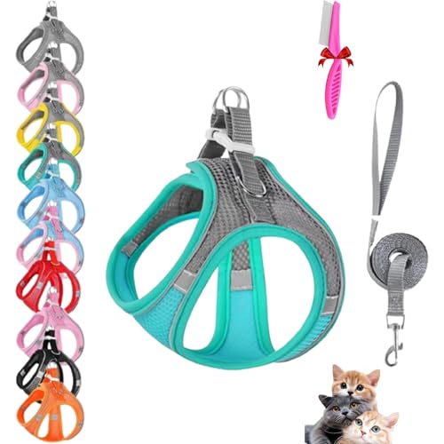 Stimulicat Cat Harness, Stimuli Cat Harness and Leash Set, Cat Escape Proof Adjustable Soft Mesh Vest Jacket for Pet with Reflective Safety Strips, Easy to Wear for Walking & Outdoor (A4,S) von NNBWLMAEE