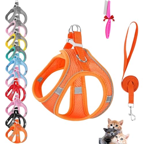 Stimulicat Cat Harness, Stimuli Cat Harness and Leash Set, Cat Escape Proof Adjustable Soft Mesh Vest Jacket for Pet with Reflective Safety Strips, Easy to Wear for Walking & Outdoor (A5,XXXS) von NNBWLMAEE