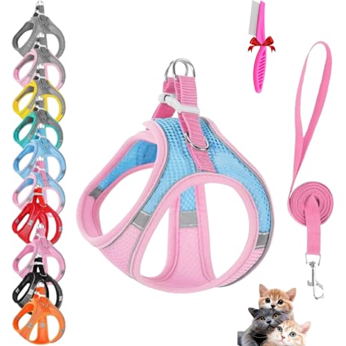 Stimulicat Cat Harness, Stimuli Cat Harness and Leash Set, Cat Escape Proof Adjustable Soft Mesh Vest Jacket for Pet with Reflective Safety Strips, Easy to Wear for Walking & Outdoor (A7,L) von NNBWLMAEE
