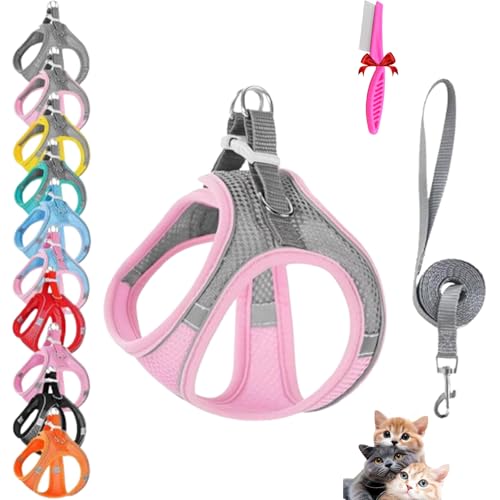 Stimulicat Cat Harness, Stimuli Cat Harness and Leash Set, Cat Escape Proof Adjustable Soft Mesh Vest Jacket for Pet with Reflective Safety Strips, Easy to Wear for Walking & Outdoor (A9,L) von NNBWLMAEE