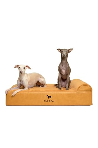 NOAH & PAW Großes Hundebett, orthopädisches Hundebett, Eierschalen-Memory-Schaum mit Kühlgel, wasserdicht, maschinenwaschbar, inklusive Innenbezug (veganes Leder) von NOAH & PAW