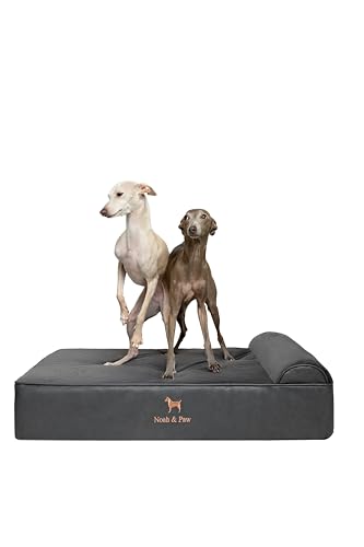 NOAH & PAW Großes Hundebett, orthopädisches Hundebett, Eierschalen-Memory-Schaum mit Kühlgel, wasserdicht, maschinenwaschbar, inklusive Innenbezug (veganes Leder) von NOAH & PAW