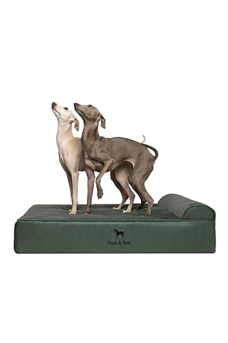 NOAH & PAW Großes Hundebett, orthopädisches Hundebett, Eierschalen-Memory-Schaum mit Kühlgel, wasserdicht, maschinenwaschbar, inklusive Innenbezug (veganes Leder) von NOAH & PAW