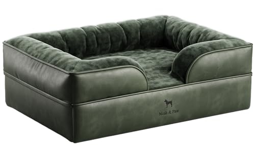 NOAH & PAW Großes Hundebett, orthopädisches Hundebett, Eierschalen-Memory-Schaum mit kühlendem Gel, Innenbezug, wasserdicht, maschinenwaschbar (vegane Leder-Sofa-Kollektion) von NOAH & PAW