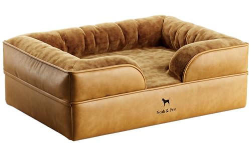 NOAH & PAW Großes Hundebett, orthopädisches Hundebett, Eierschalen-Memory-Schaum mit kühlendem Gel, Innenbezug, wasserdicht, maschinenwaschbar (vegane Leder-Sofa-Kollektion) von NOAH & PAW