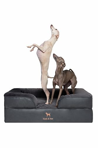 NOAH & PAW Großes Hundebett, orthopädisches Hundebett, Eierschalen-Memory-Schaum mit kühlendem Gel, Innenbezug, wasserdicht, maschinenwaschbar (vegane Leder-Sofa-Kollektion) von NOAH & PAW