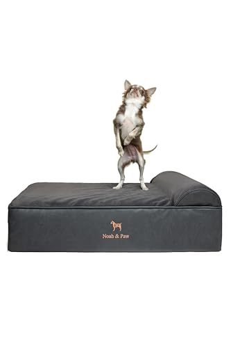 NOAH & PAW Hundebett, orthopädisches Hundebett für mittelgroße Haustiere, Eierschalen-Memory-Schaum mit Kühlgel, wasserdicht, maschinenwaschbar, inklusive Innenbezug (veganes Leder) von NOAH & PAW