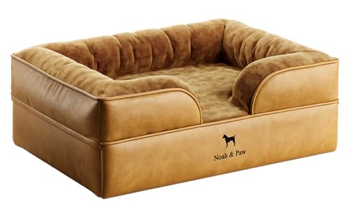 NOAH & PAW Hundebett, orthopädisches Hundebett für mittelgroße Haustiere, Eierschalen-Memory-Schaum mit kühlendem Gel, Innenbezug, wasserdicht, maschinenwaschbar (vegane Leder-Sofa-Kollektion) von NOAH & PAW
