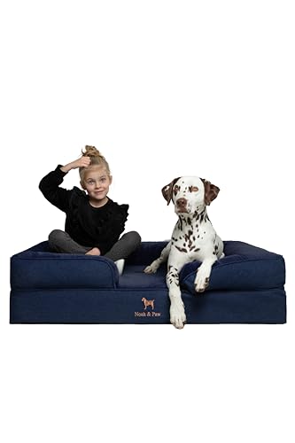 NOAH & PAW XL-Hundebett, orthopädisches großes Hundebett, Eierschalen-Memory-Schaum mit kühlendem Gel, Innenbezug, wasserdicht, maschinenwaschbar (Denim-Sofa-Kollektion) von NOAH & PAW