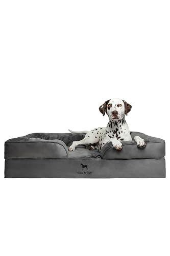 NOAH & PAW XL-Hundebett, orthopädisches großes Hundebett, Eierschalen-Memory-Schaum mit kühlendem Gel, Innenbezug, wasserdicht, maschinenwaschbar (Samt-Sofa-Kollektion) von NOAH & PAW