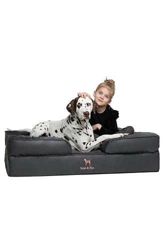 NOAH & PAW XL-Hundebett, orthopädisches großes Hundebett, Eierschalen-Memory-Schaum mit kühlendem Gel, Innenbezug, wasserdicht, maschinenwaschbar (vegane Leder-Sofa-Kollektion) von NOAH & PAW