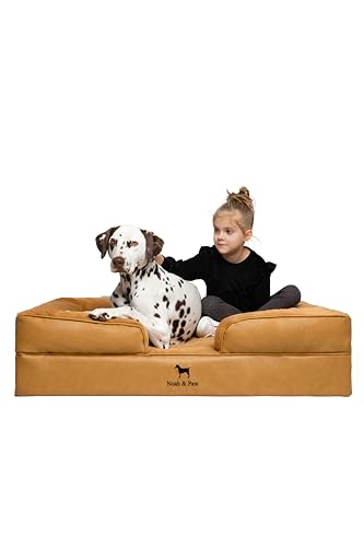 NOAH & PAW XL-Hundebett, orthopädisches großes Hundebett, Eierschalen-Memory-Schaum mit kühlendem Gel, Innenbezug, wasserdicht, maschinenwaschbar (vegane Leder-Sofa-Kollektion) von NOAH & PAW