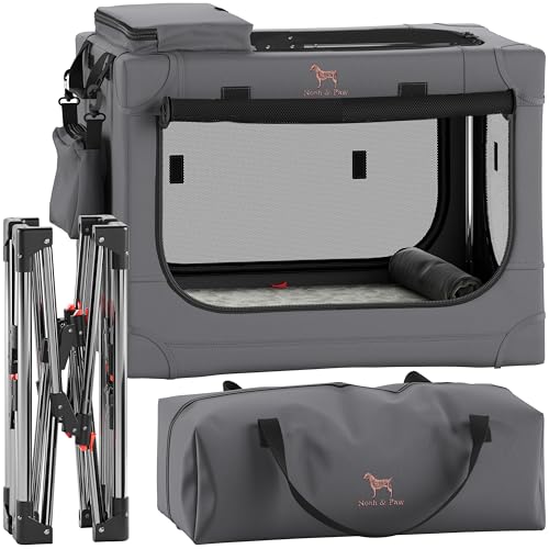 Noah & Paw Faltbare Hundebox 66 cm kleine Hundebox für kleine Hunde, Reise-Hundebox für Auto, ausgestattet mit Hundebett für Kiste, Wasserloch, 2 Aufbewahrungstaschen, Handtasche, 10 mm von NOAH & PAW