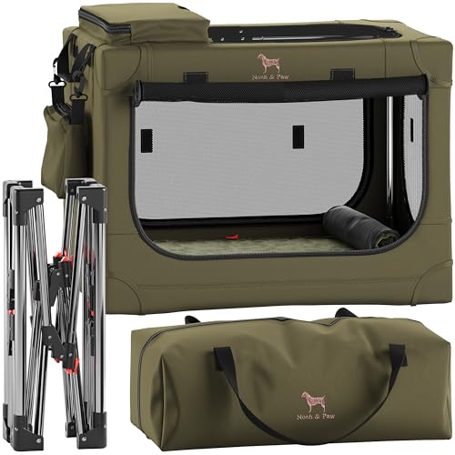 Noah & Paw Faltbare Hundebox für kleine Hunde, 66 cm, Reise-Hundebox für Auto, ausgestattet mit Hundebett für Kiste, Wasserloch, 2 Aufbewahrungstaschen, Handtasche, 10 mm Reißverschluss 61 x 43 x 43 von NOAH & PAW