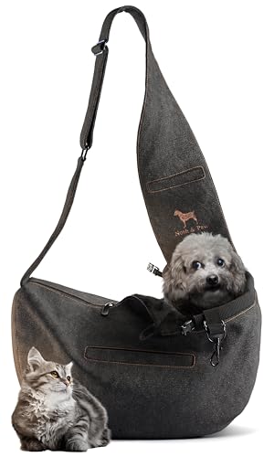Noah & Paw Hundetragetasche für Kleine Hunde bis 10kg, Hundetasche mit Verstellbarem Schultergurt, und Weichem Fell, 3X Sicherheitsfunktion, Haustiere Tragetasche aus Premium Denim von NOAH & PAW