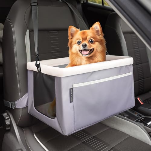 NOBLE DUCK Hunde-Sitzerhöhung, tragbarer Autositz für Welpen, mit dickem Kissen und Aufbewahrungstaschen, für kleine Hunde, Grau von NOBLE DUCK