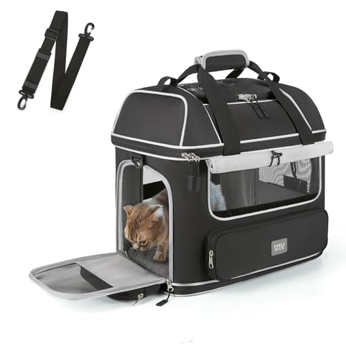 Tragetasche für Katzen und Hunde, weiche Seiten: NOBLE DUCK Fluggesellschaft zugelassene Haustier-Tragetasche für große Katzen, Hunde, faltbar, tragbar, Reisen, bis zu 11,3 kg, Schwarz von NOBLE DUCK