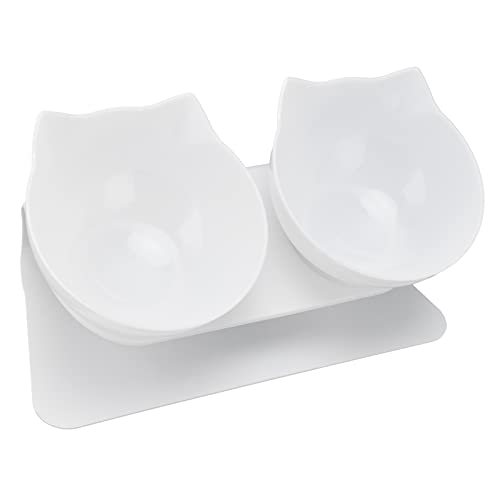 15 ° geneigter Doppel-Katzennapf, Nackenschutz, Haustier-Futterschüssel für Zuhause, Haustiergeschäft, Wohnzimmer (weißer Boden + weiße Schale) von NOENNULL