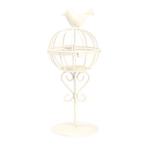 Eisen-Kerzenständer, Eisen-Kerzenhalter, Kerzenständer-, Ausgehöhlt, Einzigartiges Vogelkäfig-Design, Kerzenständer- für Heimdekoration, Ornament (Weiß) von NOENNULL