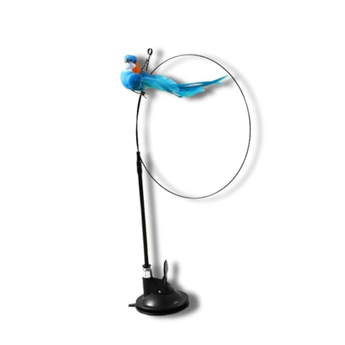 NOLA SHOP Simulation Bird Interaktiver Federvogel mit Glocke Spielzeug für Katzen mit Saugnapf für glatte Oberflächen (Blau) von NOLA SHOP