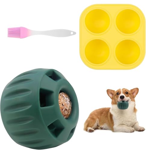 3-Teiliges Set Schleckball für Hunde - Interaktives Leckerli Ball Spielzeug, Futterball, Welpenspielzeug - Einfach zu Reinigen (Mit Gelber Bürste) von NOLACE