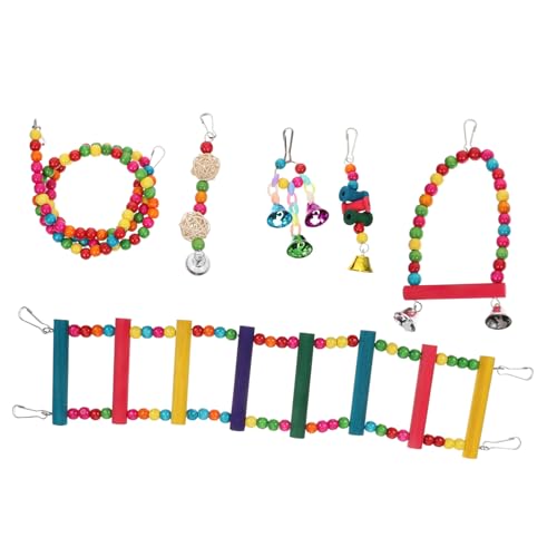 NOLITOY 1 Satz Papagei Spielzeugset Beißspielzeug Sittiche Nymphensittiche Spielzeug Vogel Backenzähne Holzpapagei Spielen Papagei Kletterleiter Vogelbiss Spielzeug König Hölzern Tier von NOLITOY