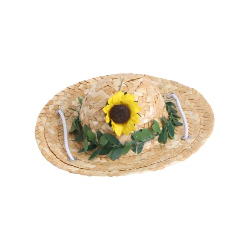 NOLITOY 1stk Hut Aus Sonnenblumenstroh Strandhut Für Haustiere Hüte Für Hunde Mini-Strohhut Haustier Mexikanischer Hut Hund Sonnenhut Welpe Katzen Und Hunde Geburtstagshut Baumwollseil von NOLITOY