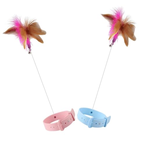 NOLITOY 2 Stück Interaktives Katzenspielzeug mit Weichem Federteaser Elastischer Katzenhalsband stab für Wohnungskatzen Sicheres Langlebiges gegen Langeweile für Kitten Spielspaß Zuhause von NOLITOY