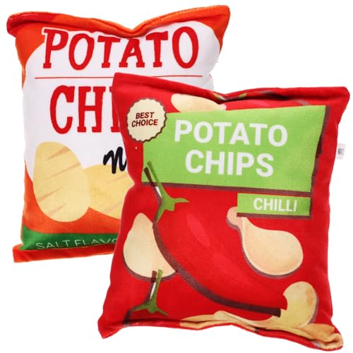 NOLITOY 2 Stück Kompaktes Kauspielzeug für Hunde Langlebiges Plüsch Quietschspielzeug in Kartoffelchips Form Beißfest mit Zahnreinigungspunkten Farbenfrohes Welpen für Kleine Hunde von NOLITOY