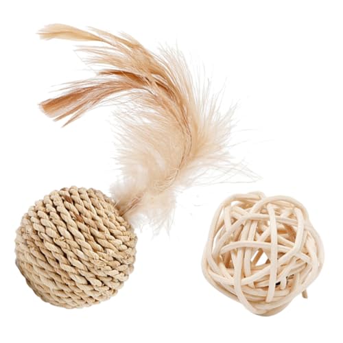 NOLITOY 2stücke Katzen-Rattan-bälle Mit Glocken Interaktive Spielzeuge Aus Geflochtenem Material Für Kätzchen Und Katzen Zum Spielen Und Jagen Inklusive Rattanball Und Maisball von NOLITOY