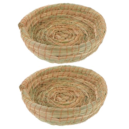 NOLITOY 2st Haustier Warmes Nest Gewebte Grasmatte Kaninchenbett Natürliches Vogelnest Kleine Tiere Gewebte Hütte Kaninchengewebtes Bett Handgewebtes Nest Meerschweinchen Käfig Stroh von NOLITOY