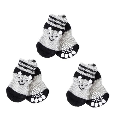 NOLITOY 3 Paare Hundesocken rutschfest mit Warmem Baumwollmaterial Pfotenfreundliche Haustier Schutzsocken für Drinnen und Draußen Rutsch Pfotenschutz für Kleine bis Mittelgroße Hunde von NOLITOY