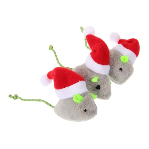 NOLITOY 3st Weihnachtssimulationsmaus Katzenminze Mäuse Spielzeug Katzenspielzeug Mit Katzenminze Katzenrasseln Mäuse Kätzchen-Maus-Spielzeug Katzenrasselmäuse Tragbar Plüsch Spiel Fußball von NOLITOY