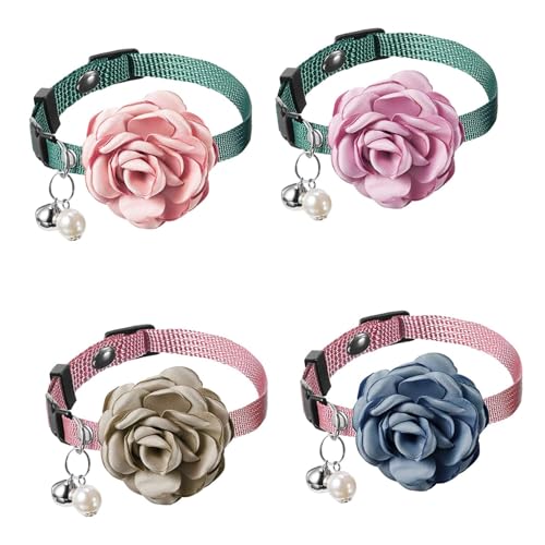 NOLITOY 4 Stück Blumenhalsband Für Haustiere Kleines Welpenhalsband Hund Fliege Katzenhalskette Mit Glocke Hundehalsband Glocke Anhänger Pendel Halskette Katze Spielt Stoff Einstellbar von NOLITOY