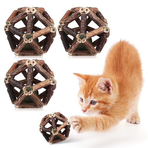 NOLITOY 4 Stück Katzenminze-Spielzeug Natürlicher Silvervine-Stick Katzenminze-Ball Katzenspielzeug Zum Reinigen Der Zähne Katzen-Kauspielzeug Für Alle Rassen von NOLITOY