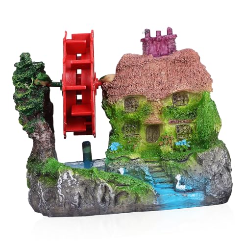 NOLITOY Aquarium Dekoration Wasserrad Micro Landschaft Wasserhaus mit Steinen Realistische Micro Scene Ornament für Aquarien Stabile Struktur Gartendekoration von NOLITOY