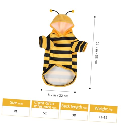 NOLITOY Haustier Bienenkostüm Hoodie mit Dünnem Fleece Innen Warmes Winterkleid für Katzen und Kleine Hunde Biegsame Antennen Modisches XL Kostüm in Gelb schwarz für Kalte Tage von NOLITOY